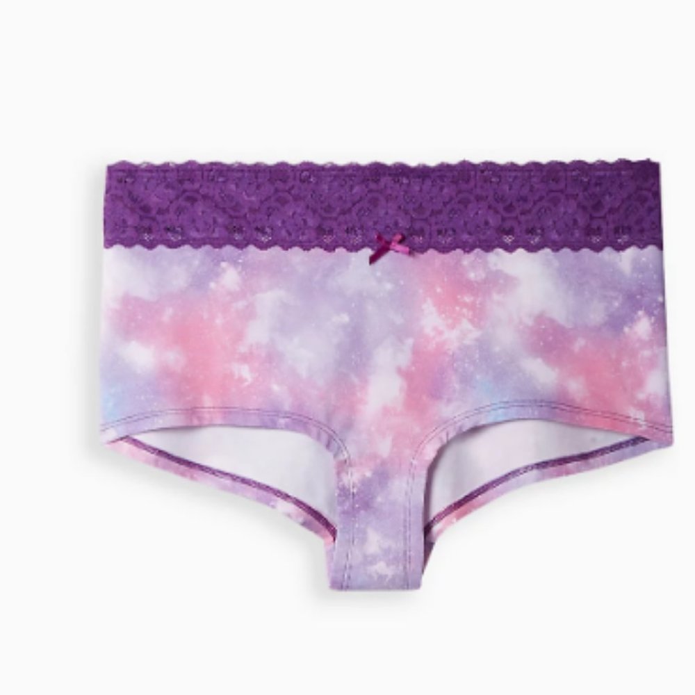 Torrid Womens Size 5 Magic Sky Purple Cotton Mid Rise Boyshort Lace Trim NEW NWT